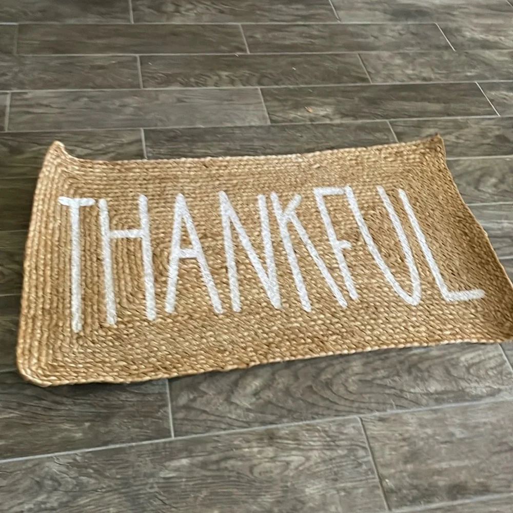 Mud Pie Thankful Jute Door Mat - Natural and White